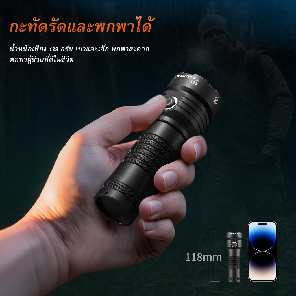 SUPERFIRE كشاف L25 ‏35 واط 3700 لومن بشحن Type-C — صورة 4