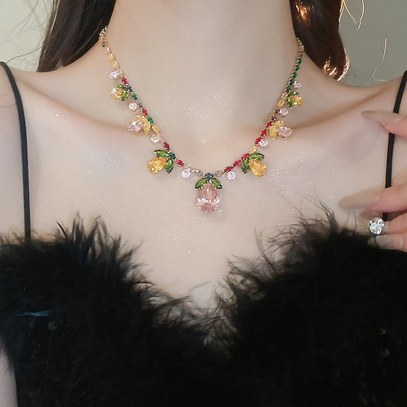 [Jewbeauty]Zircon ดอกไม้ใบหยดจี้สร้อยคอต่างหูชุดแสงหรูหราหนักโซ่กระดูกไหปลาร้าแฟชั่นเครื่องประดับความรู้สึกสูง