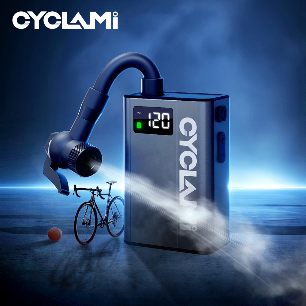 120 PSI จักรยานแบบพกพาปั๊มไฟฟ้ายาง Inflator ยาง Inflator พร้อมหน้าจอแสดงผล Real-Time ความดันยางตัวบ่งชี้ Mini อลูมิเนียม CYCLAMI E1 TEAM