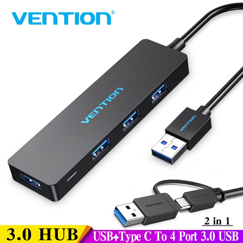 Vention ฮับ USB 4 พอร์ต 3.0 2.0 ฮับข้อมูลบางเฉียบ Type-c HUB สําหรับ Macbook,Mac Pro/mini,iMac,Surfa
