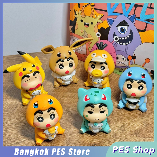 6 ชิ้น/เซ็ต Crayon Shin-Chan แต่งหน้าเกม Pokemon Pikachu Raiders Animation Goods ของเล่น