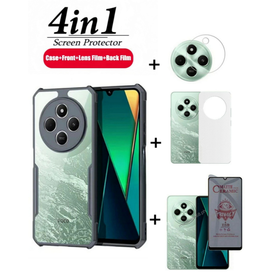 4in1 Poco C75 เคสโทรศัพท์กันกระแทกสําหรับ Poco C75 5G C65 C61 เคสโทรศัพท์ + ตัวป้องกันหน้าจอ + ฟิล์ม