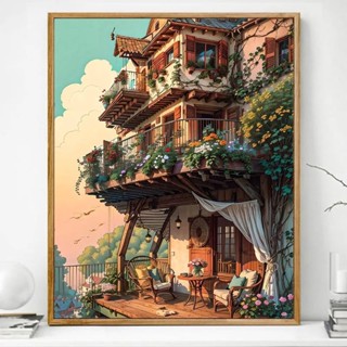 ฮัมเล็ต [40*50] ภาพวาดสีน้ํามันดิจิตอล ทําเอง บ้านต้นไม้ระเบ…