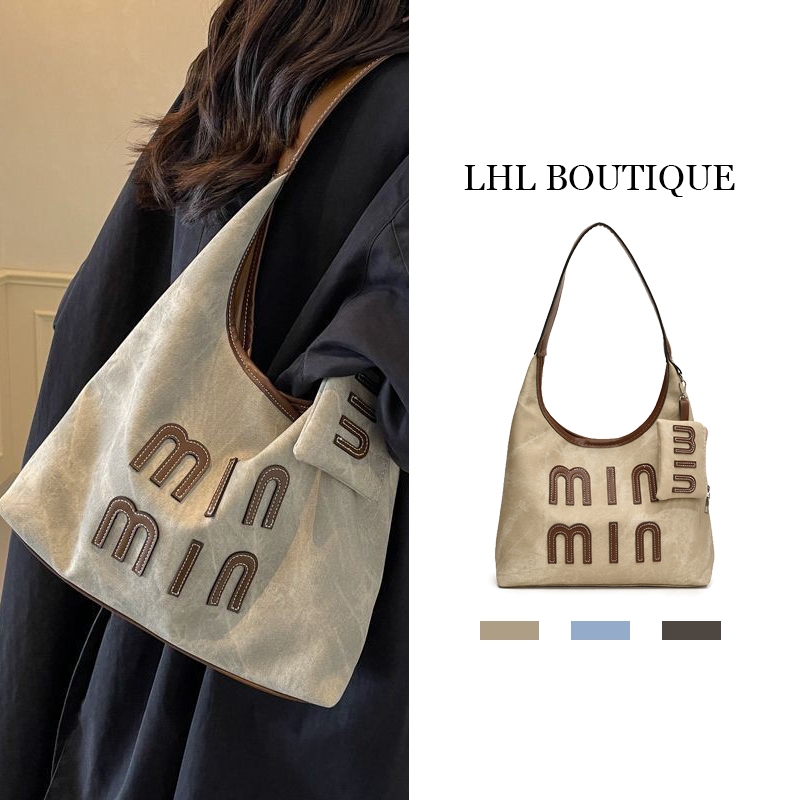 LHL BOUTIQUE กระเป๋าสะพายไหล่ จุของได้เยอะ หญิง ใบไม้ร่วงฤดูหนาว กระเป๋าช้อปปิ้งไหล่เดียว Tote Bag กระเป๋าผ้า