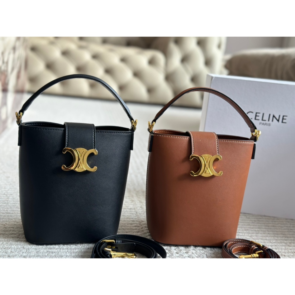 CELINE พร้อมกล่องCeline ใหม่คลาสสิก Mini Bucket Bag กระเป๋าถือผู้หญิงแฟชั่นกระเป๋าสะพายไหล่ลําลองกระ