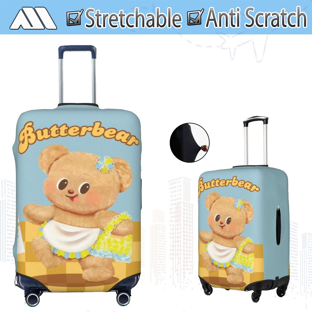 ผ้าคลุมกระเป๋าเดินทาง น้องหมีเนย ผ้าสแปนเด็กซ์ แบบยืดหยุ่น ยืดหยุ่น Butter Bear Travel Luggage Cover 18-32 นิ้ว AK068