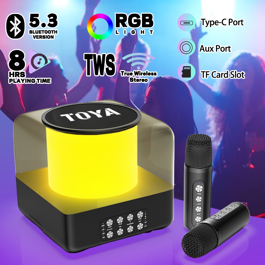 Toya 303 ไมโครโฟนลําโพงคาราโอเกะ LED TWS ลําโพงบลูทูธไร้สายคาราโอเกะที่บ้านพร้อมไมโครโฟนลําโพงบลูทูธ