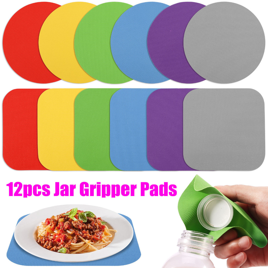 12 ชิ้น Jar Gripper Pads คู่มือที่เปิดขวดยาง Grippers อเนกประสงค์ลื่นที่เปิดขวดตารางสําหรับผู้สูงอายุ แผ่นยางรองขวดโหล