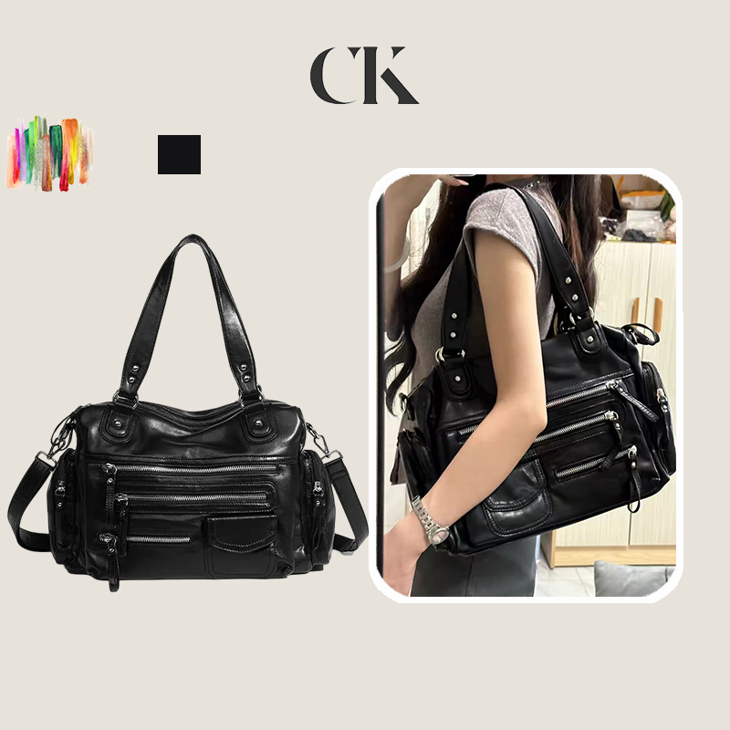 CINVAI&KROZE กระเป๋าหัวรถจักรย้อนยุคกระเป๋าสะพายซิปพังค์สำหรับการเดินทางประจำวันของผู้ชายและผู้หญิง