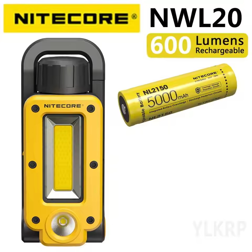 Nitecore NWL20 มัลติฟังก์ชั่น Triple Output Floodlight Spotligh 600Lumens ชาร์จรวม 21700 5000mAh แบตเตอรี่