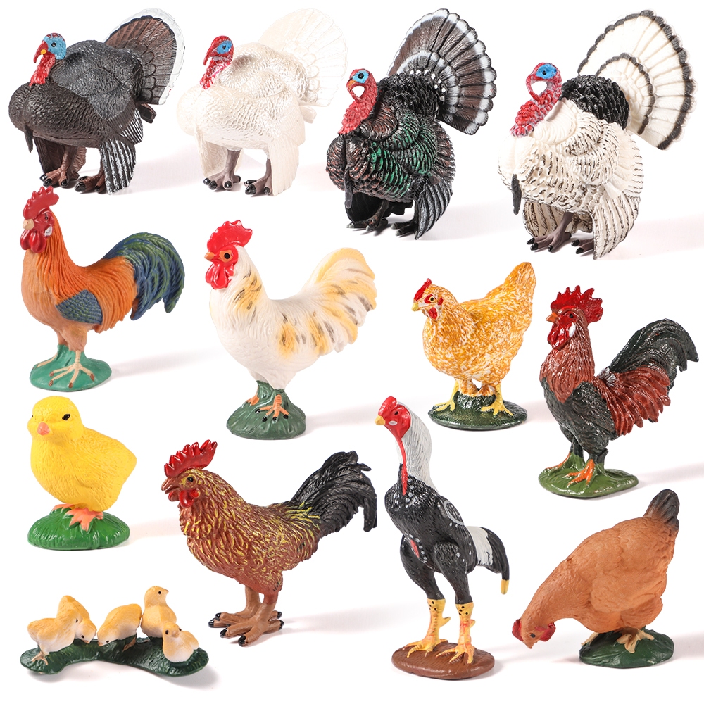 จําลองฟาร์มตุรกีไก่สัตว์ของเล่นรูปปั้นไก่จริงฟาร์มสัตว์Figurinesเค้กTopperชุดของเล่น,ไก่รุ่นอีสเตอร์ไข่ของขวัญวันเกิดคริสต์มาส