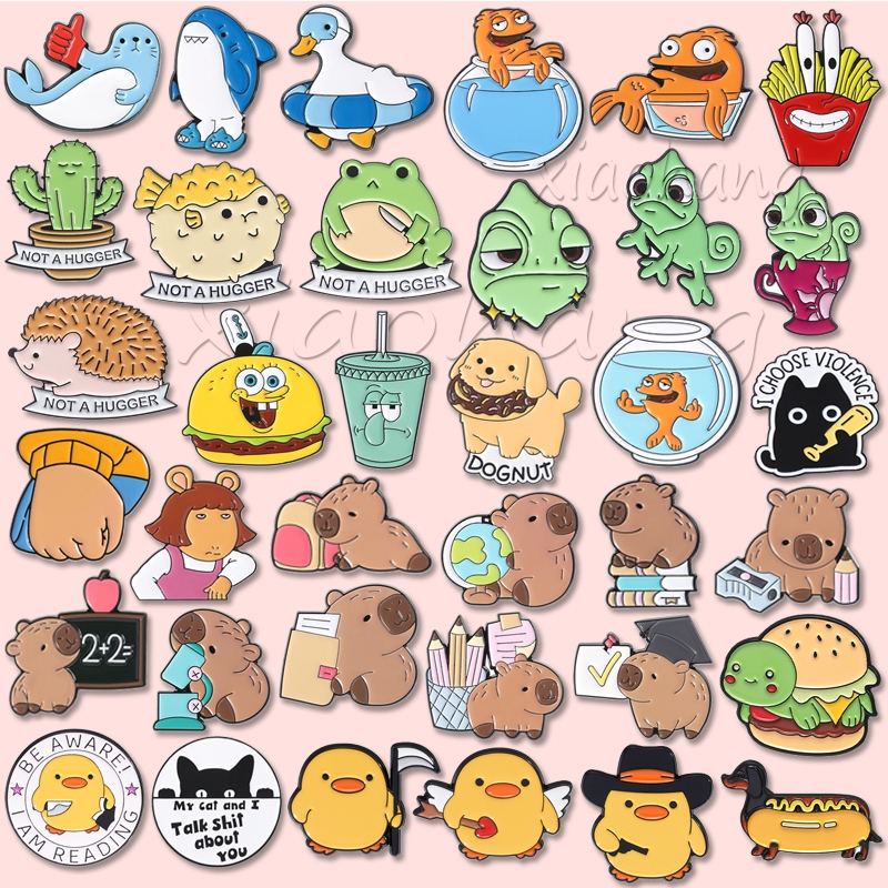 ตลก Shark Globefish เข็มกลัดเป็ดน่ารัก Capybara Pin การ์ตูนสัตว์เข็มกลัดป้ายอุปกรณ์เสริมของขวัญสําหรับเพื่อนเด็ก