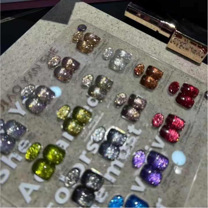 JYS 16 สี ชุดยาทาเล็บเจลกลิตเตอร์ ยาทาเล็บเจลแพลทินัม（JIAO YAN SHE）พร้อมชาร์ทสีค่ะ กากเพชร#JYSF6