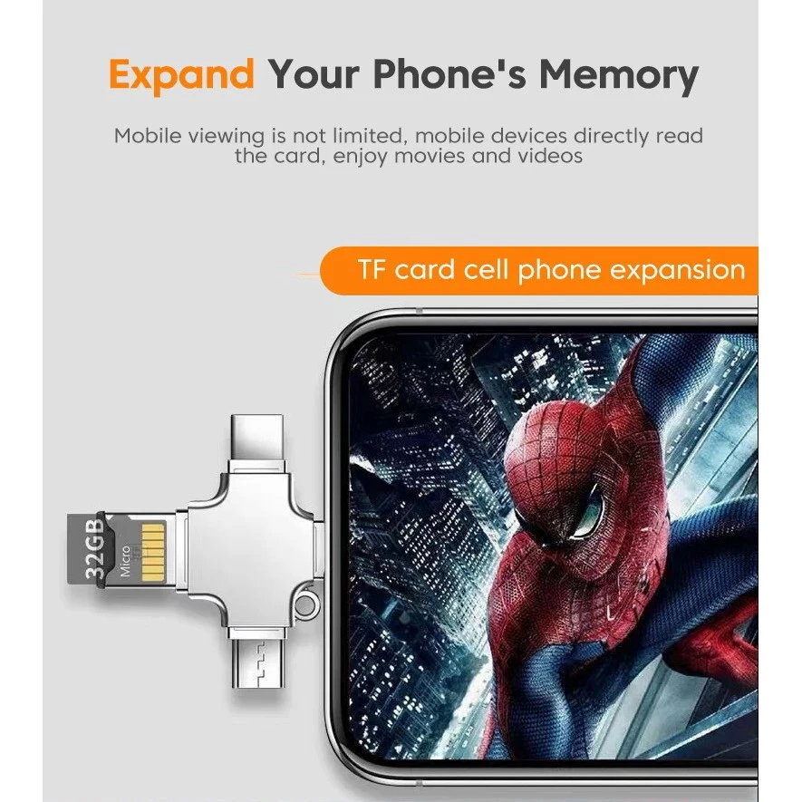 การ์ดรีดเดอร์ 4 In 1 Memory Card Reader Micro SD Card Reader For Ipad/IPhone 5 6 6s 7 Plus Type-C OTG Android PC