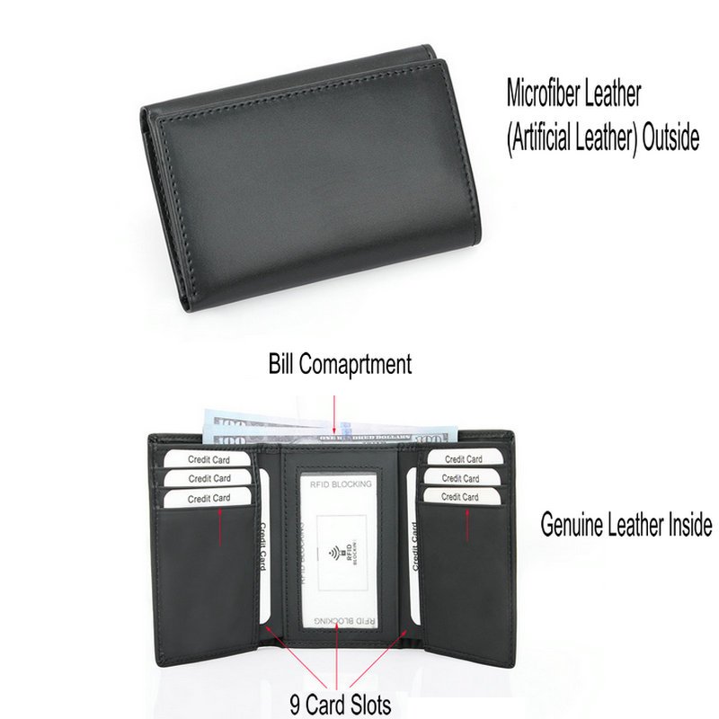 Genodern Trifold กระเป๋าสตางค์ผู้ชายช่องใส่การ์ดหลายช่องกระเป๋าสตางค์สําหรับผู้ชาย RFID Blocking กระเป๋าชาย