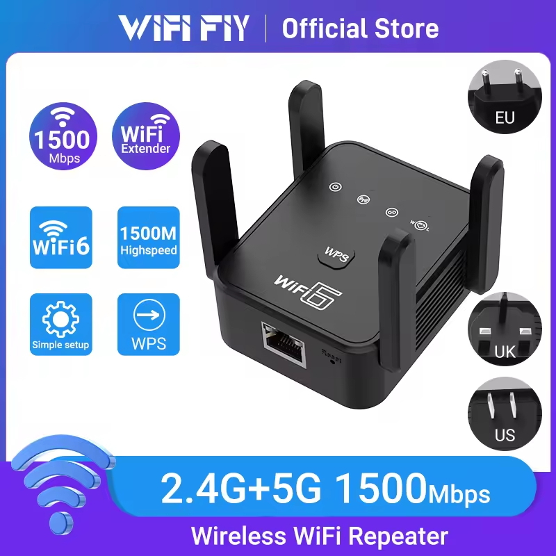 เครื่องทวนสัญญาณ WiFi ไร้สาย 1500Mbps Dual Band 5Ghz 2.4Ghz เครื่องขยายสัญญาณ WiFi เราเตอร์ WiFi พร้