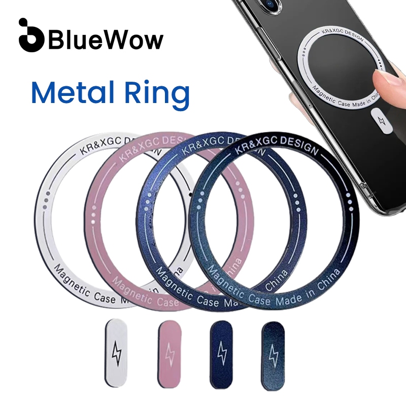 Bluewow สติ๊กเกอร์แหวนโลหะกาวสําหรับชาร์จไร้สาย, แหวนอะแดปเตอร์สําหรับที่วางโทรศัพท์แบบแม่เหล็ก