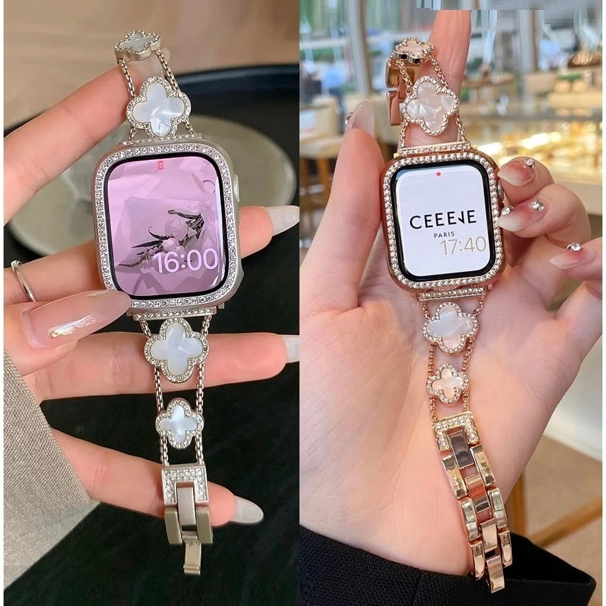 Clover Watch Strap For Redmi Watch 6 สาย Redmi Watch 5 Strap Bling สาย Redmi 6 Strap Diamond Redmi 5 Active สาย Redmi 5 Case Metal Redmi 4 เคส For Mi Band 9 Pro/Mi Band 8 Pro Redmi 5 lite PC Redmi 6 เคส