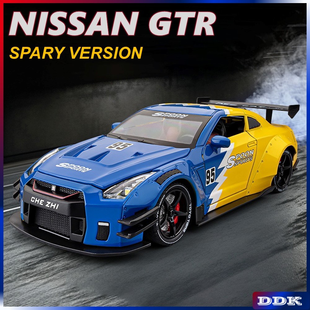 1:24NISSAN GTR Diecast Alloy รุ่นของเล่นรถเสียงแสงดึงกลับของขวัญเด็กเพื่อนของขวัญวันเกิด