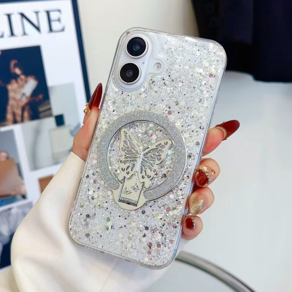 Glitter Bling กรณี Redmi 14C 13 13C 12 12C A3 9 9A 9C 10C 10 8 8A K60 Ultra K70E ผีเสื้อแม่เหล็กผู้ถ