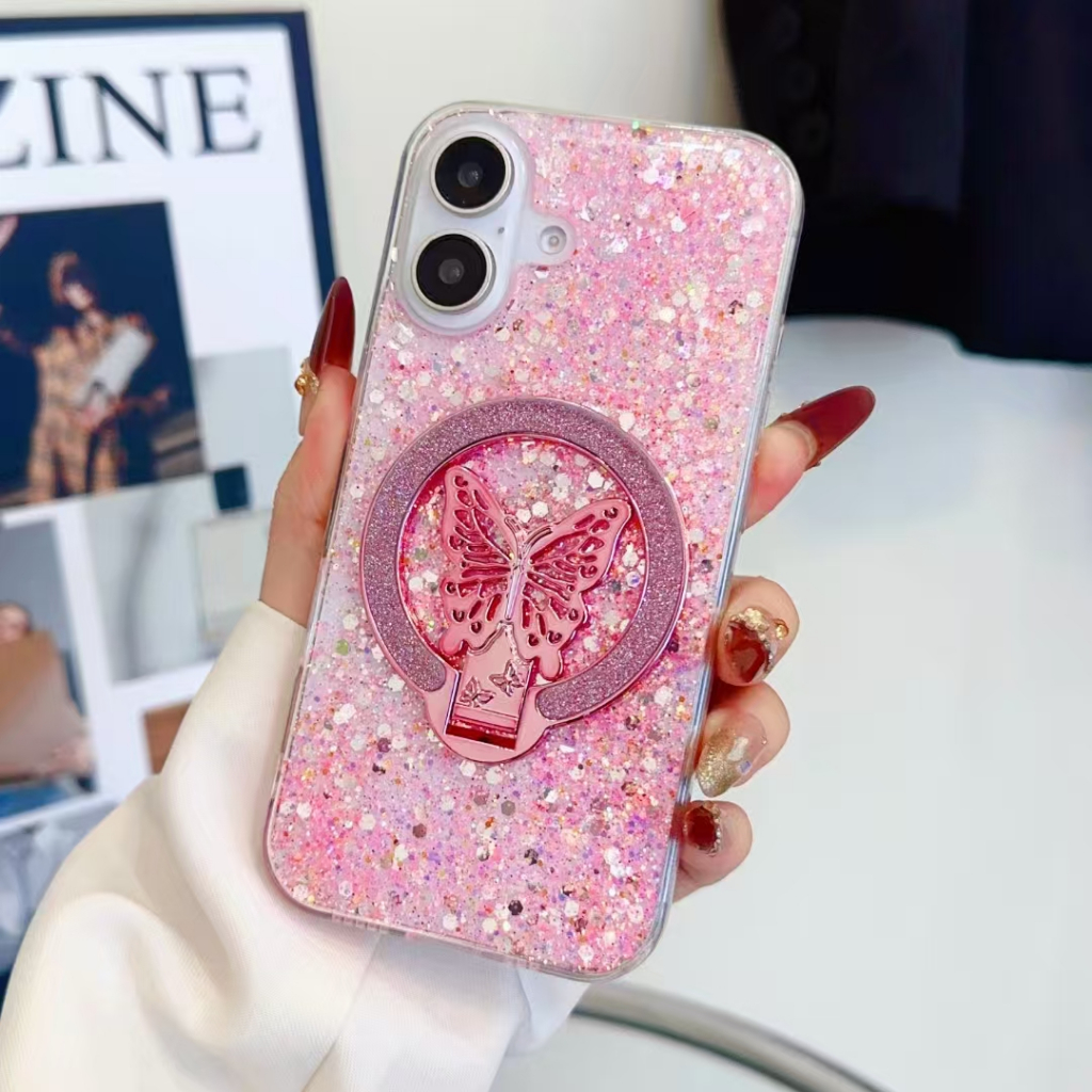 กรณีเข้ากันได้สําหรับRedmi 14C 13 13C 12 12C A3 9 9A 9C 10C 10 8 8A K60 Ultra K70E Glitter Blingผีเส