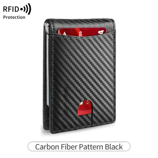 RFID Blocking กระเป๋าสตางค์คาร์บอนไฟเบอร์ผู้ชาย Minimalist Slim Bifold ผู้ถือบัตรเครดิตแบบพกพาด้านหน้ากระเป๋าคลิปเงินกระเป๋าสตางค์