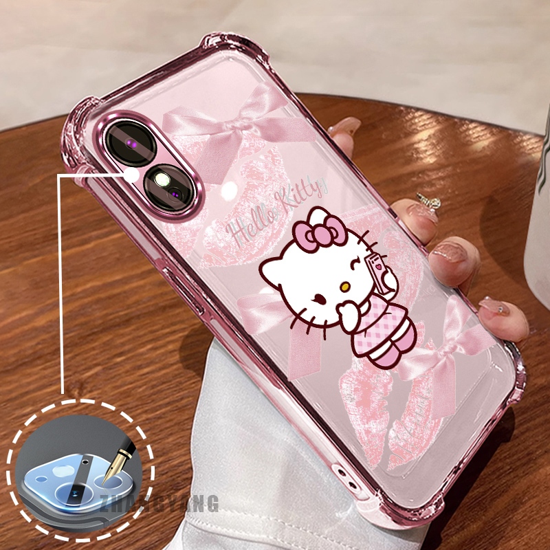 สําหรับ OPPO A18 A38 A17 A17K A60 สี่มุม anti drop electroplated เคสโทรศัพท์ความงามปากสีชมพูโบว์น่ารักออกแบบใหม่รูปแบบ TPU soft case