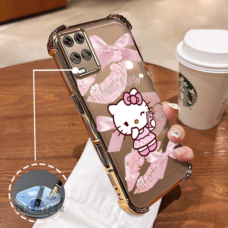 สําหรับ OPPO A54 4G สี่มุม anti drop electroplated เคสโทรศัพท์ความงามริมฝีปากสีชมพูโบว์น่ารักออกแบบใหม่รูปแบบ TPU soft case - รูปที่ 2