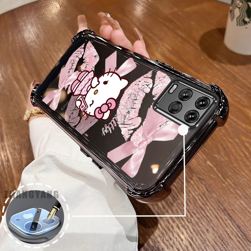 สําหรับ OPPO A54 4G สี่มุม anti drop electroplated เคสโทรศัพท์ความงามริมฝีปากสีชมพูโบว์น่ารักออกแบบใหม่รูปแบบ TPU soft case - รูปที่ 5