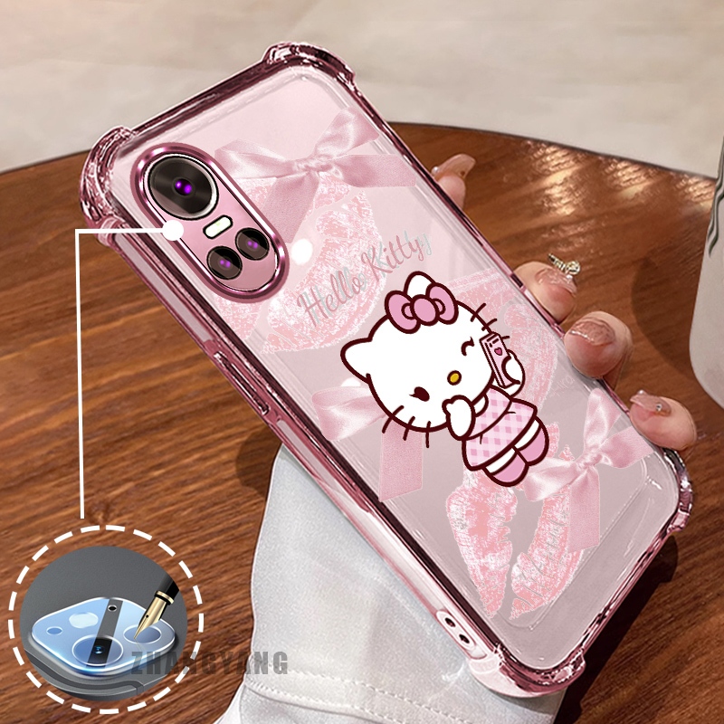 สําหรับ OPPO RENO 10 5G RENO 10 Pro 5G สี่มุม anti drop electroplated เคสโทรศัพท์ความงามสีชมพูริมฝีปากน่ารักโบว์ออกแบบใหม่รูปแบบ TPU นุ่ม