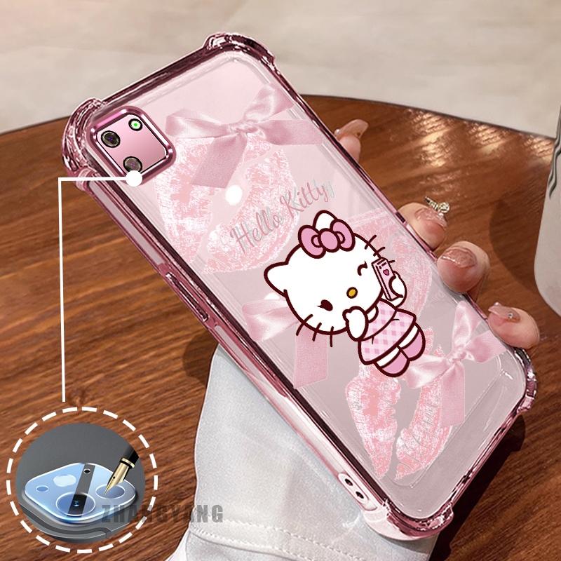 กรณีสําหรับrealme C11 2020 C11 2021 สี่มุมAnti drop Electroplatedเคสโทรศัพท์ความงามปากสีชมพูโบว์น่ารักออกแบบใหม่รูปแบบTPU soft case