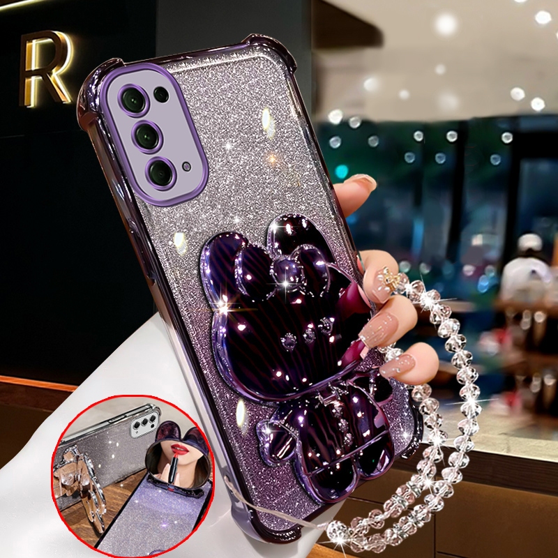 FOR เคส สําหรับ oppo RENO 5 5g oppo RENO 4 4g reno5 5g เคสโทรศัพท์ Softcase ซิลิโคนกันกระแทกใหม่ออกแบบความงามกระต่ายแต่งหน้ากระจกผู้ถือสร้อยข้อมือสําหรับสาว SJSFTUSL01