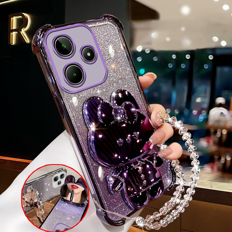 FOR เคส เคสสําหรับrealme C63 C61 REALME NOTE 60 4Gเคสโทรศัพท์Softcaseซิลิโคนกันกระแทกออกแบบใหม่ความงามกระต่ายกระจกแต่งหน้าพร้อมที่วางสร้อยข้อมือสําหรับสาวSJSFTUSL01