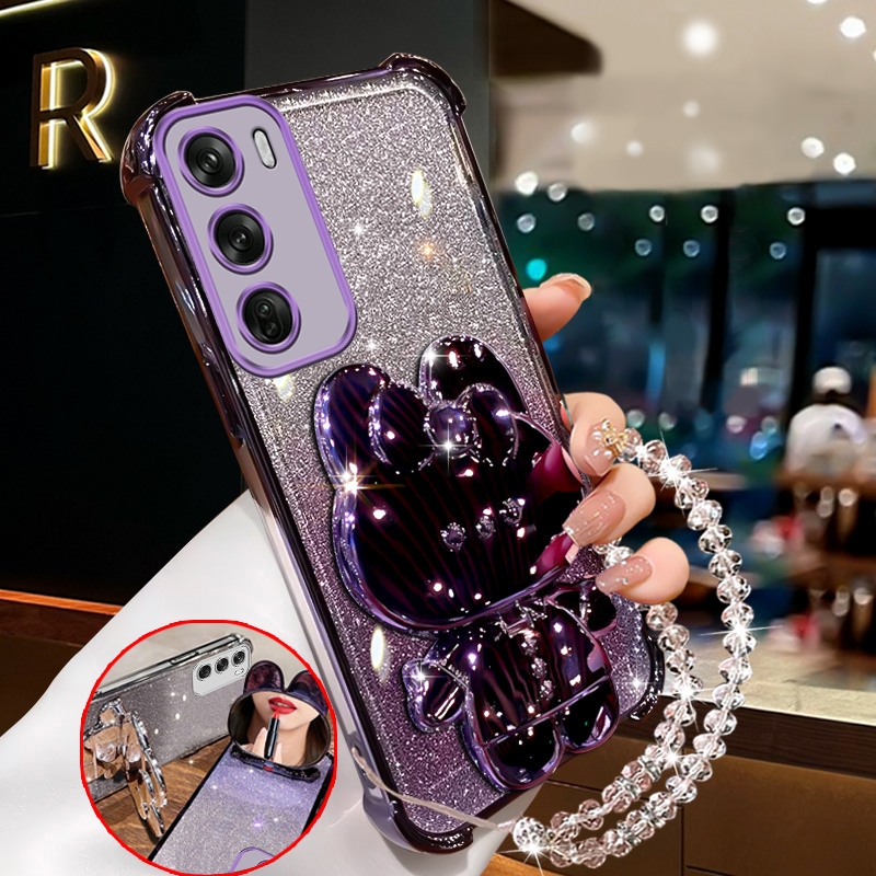 FOR เคส เคสสําหรับ VIVO Y19S 4G 2024 เคสโทรศัพท์ Softcase ซิลิโคนกันกระแทกดีไซน์ใหม่ความงามกระต่ายกระจกแต่งหน้าพร้อมที่วาง สร้อยข้อมือสําหรับสาว SJSFTUSL01