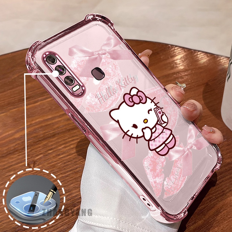 สําหรับ vivo y11 y12 y15 y17 y19 สี่มุม anti drop electroplated เคสโทรศัพท์ความงามริมฝีปากสีชมพูโบว์น่ารักออกแบบใหม่รูปแบบ TPU soft case