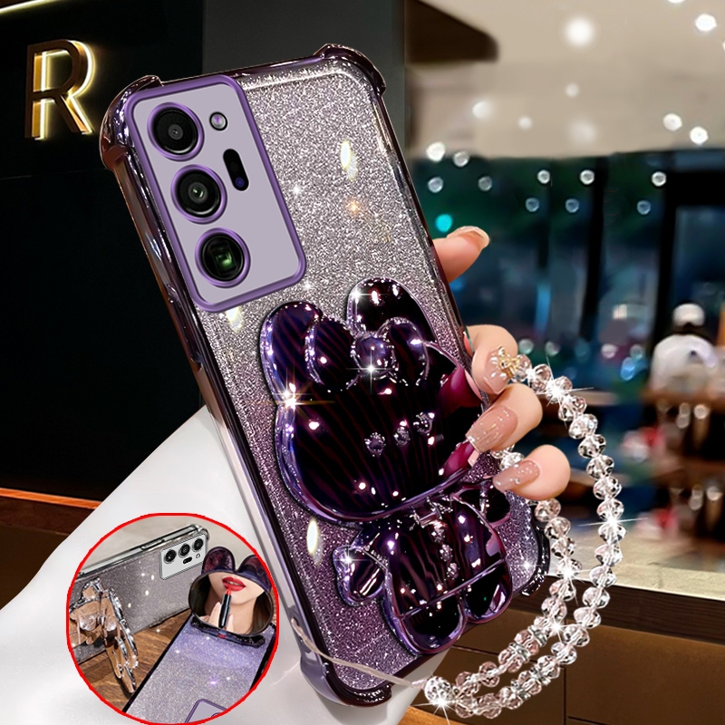 FOR เคส เคสสําหรับ samsung note 20 ultra samsung note 20 เคสโทรศัพท์ Softcase ซิลิโคนกันกระแทกใหม่ออกแบบความงามกระต่ายกระจกแต่งหน้าพร้อมที่วาง สร้อยข้อมือสําหรับสาว SJSFTUSL01