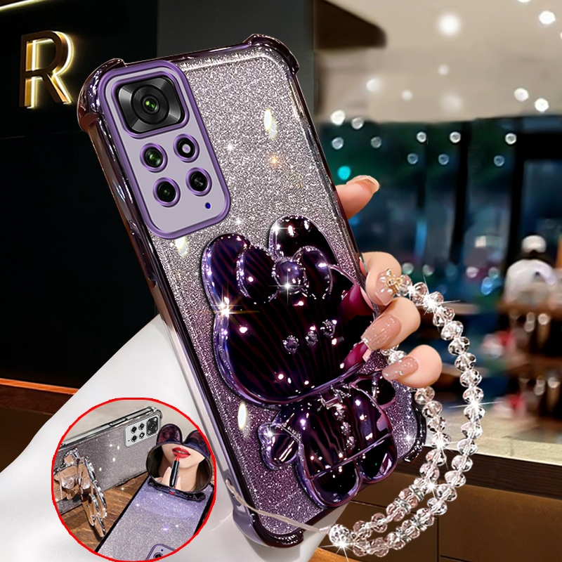 FOR เคส เคสสําหรับ redmi note 11 4g redmi note 11s note 11 pro 5Gเคสโทรศัพท์Softcaseกันกระแทกออกแบบใหม่ความงามกระต่ายกระจกแต่งหน้าพร้อมที่วางสร้อยข้อมือสําหรับสาว SJSFTUSL01