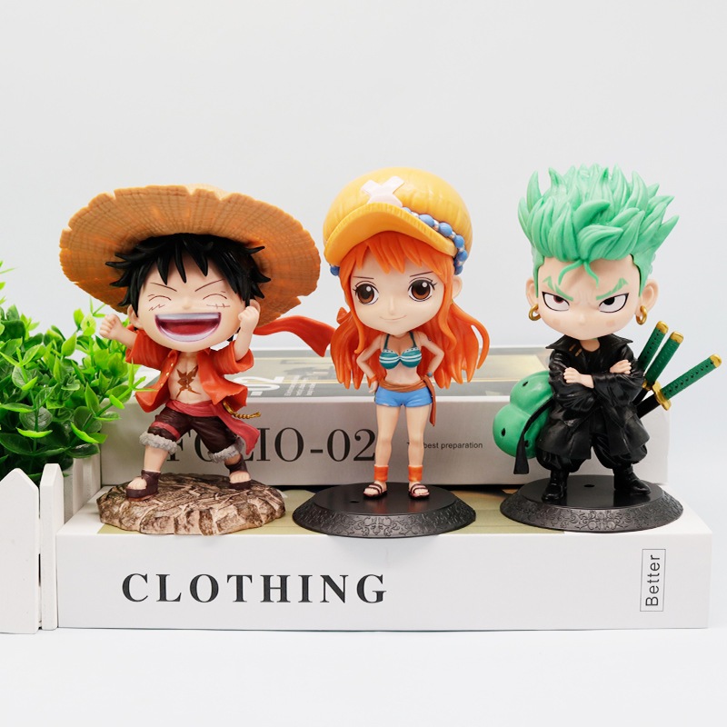 1 ชิ้น One Piece อะนิเมะรูปลิง D Luffy Roronoa Zoro Nami รุ่น Q หัวใหญ่ PVC Action Figures รุ่นเดสก์ท็อปตกแต่งตุ๊กตาของเล่น