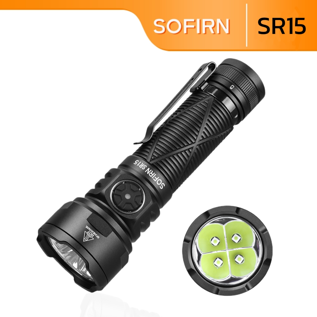 Sofirn SR15 ไฟฉายแบบชาร์จไฟได้ 510 เมตรระยะทางลําแสงยาว EDC ไฟฉาย 4500 Lumens ไฟฉายสว่างเป็นพิเศษ