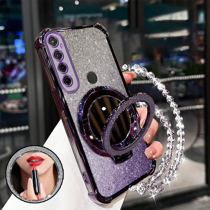 FOR เคส [3 in 1] เคสสำหรับ Realme 5 realme c3 realme 5i realme 6i 5 pro เคสโทรศัพท์ ซอฟต์เคส ซิลิโคนกันกระแทก ดีไซน์ใหม่สวยงาม มีเชือกคล้อง กระจกแต่งหน้าพร้อมที่ยึด SJSFHZJ01
