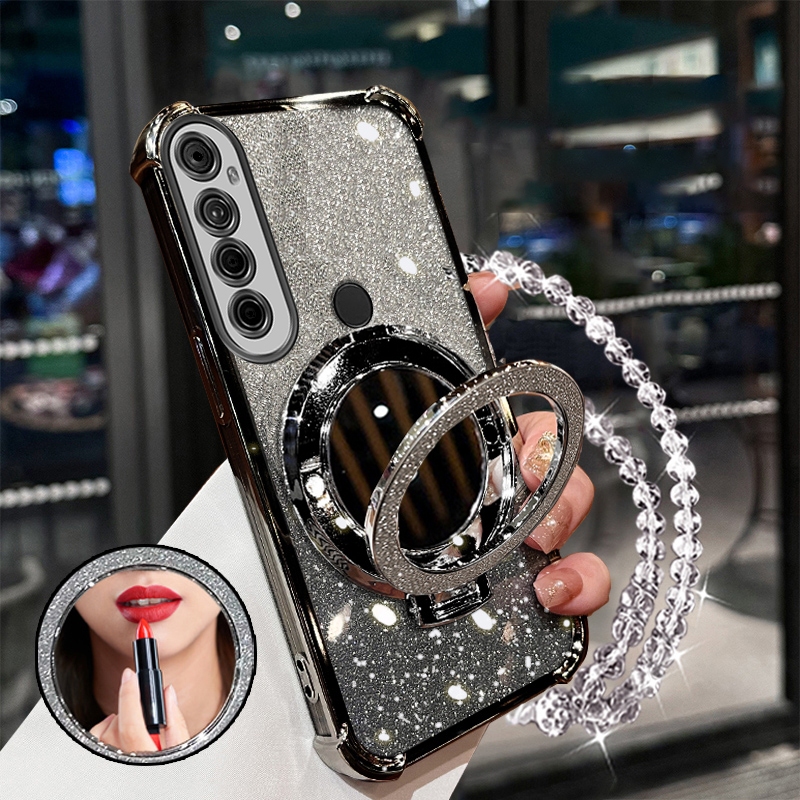 FOR เคส [3 in 1] เคสสำหรับ Realme 5 realme c3 realme 5i realme 6i 5 pro เคสโทรศัพท์ ซอฟต์เคส ซิลิโคนกันกระแทก ดีไซน์ใหม่สวยงาม มีเชือกคล้อง กระจกแต่งหน้าพร้อมที่ยึด SJSFHZJ01