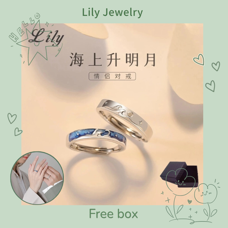 แหวนเงิน เกรด S925 รูปดวงจันทร์ทะเล สามารถปรับได้ แฟชั่นคู่รัก สําหรับผู้ชาย และผู้หญิง