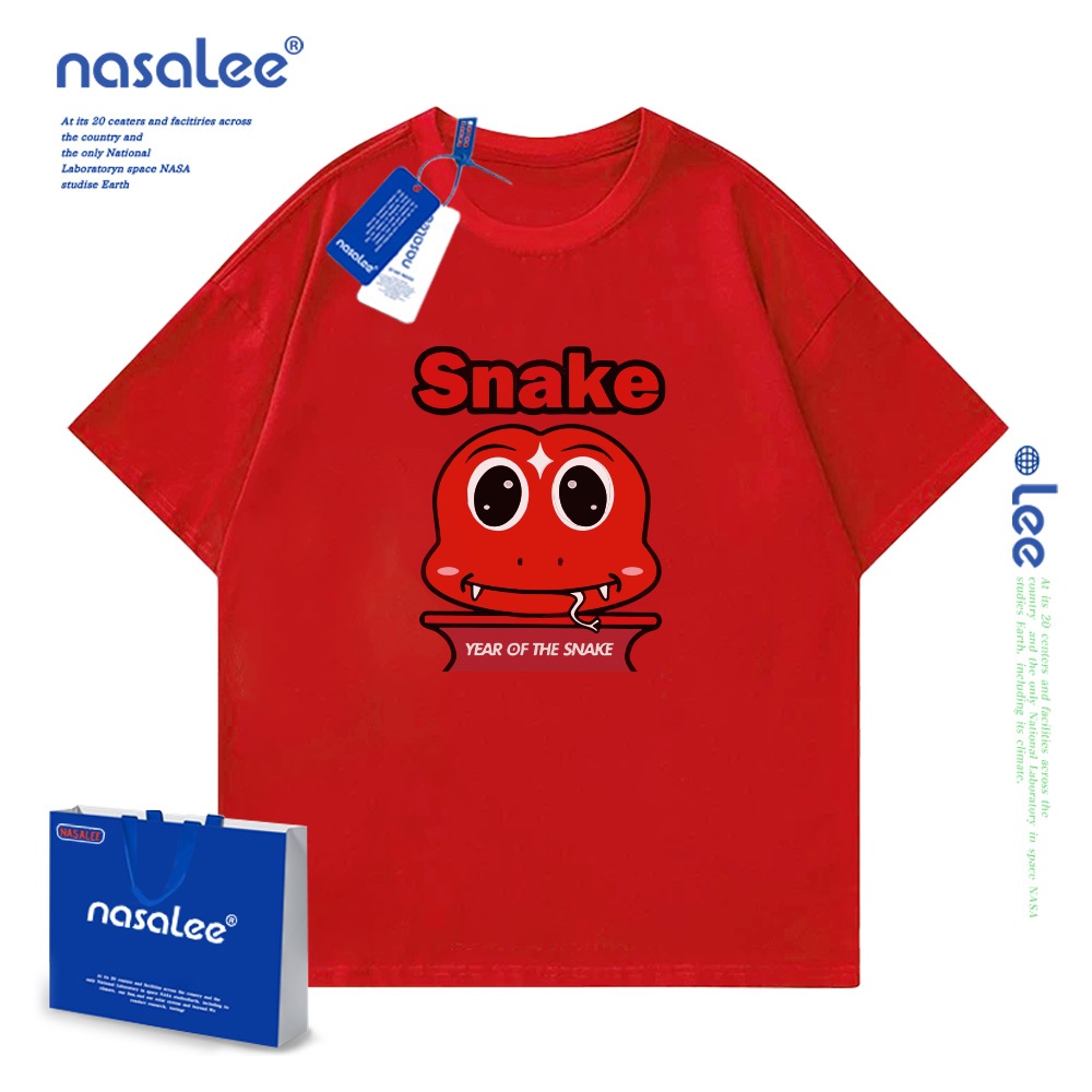 2025เสื้อยืดเด็กแขนสั้นปีใหม่ ลายการ์ตูนปีงูน่ารัก ผ้าคอตตอน ใส่สบายทั้งเด็กชายกับเด็กหญิง