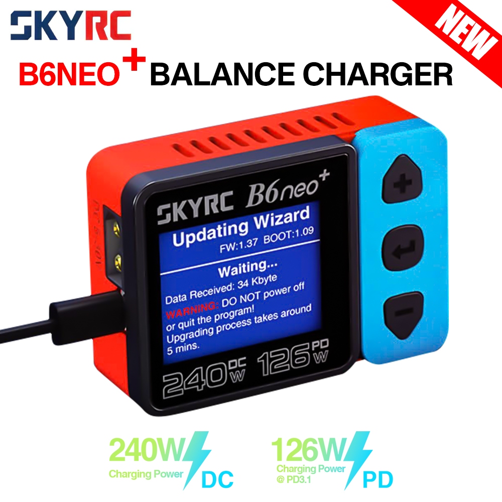 ​Skyrc B6neo + Smart Charger High Power DC240W PD126W Multiuage Balance Charger 600mA XT60/Type-C Compact Charger Discharger