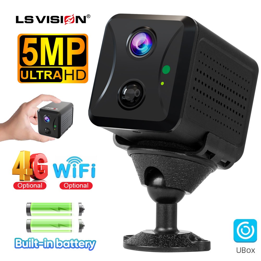 Ls Vision Mini Camera WiFi/4G 5MP 2400mAh ใช้งานในร่มพร้อมอินเตอร์คอมเสียง WiF 2.4GHz สองทาง รองรับคลาวด์และจัดเก็บข้อมูลการ์ด TF สูงสุด 128G