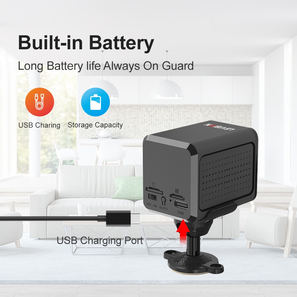 Ls Vision Mini Camera WiFi/4G 5MP 2400mAh ใช้งานในร่มพร้อมอินเตอร์คอมเสียง WiF 2.4GHz สองทาง รองรับคลาวด์และจัดเก็บข้อมูลการ์ด TF สูงสุด 128G