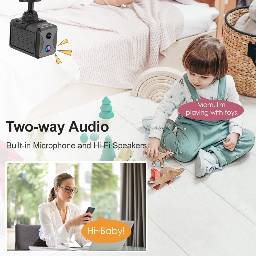 Ls Vision Mini Camera WiFi/4G 5MP 2400mAh ใช้งานในร่มพร้อมอินเตอร์คอมเสียง WiF 2.4GHz สองทาง รองรับคลาวด์และจัดเก็บข้อมูลการ์ด TF สูงสุด 128G