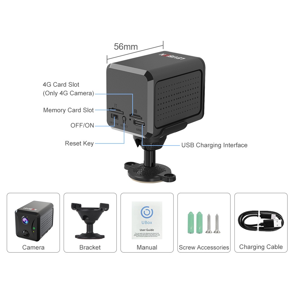 Ls Vision Mini Camera WiFi/4G 5MP 2400mAh ใช้งานในร่มพร้อมอินเตอร์คอมเสียง WiF 2.4GHz สองทาง รองรับคลาวด์และจัดเก็บข้อมูลการ์ด TF สูงสุด 128G