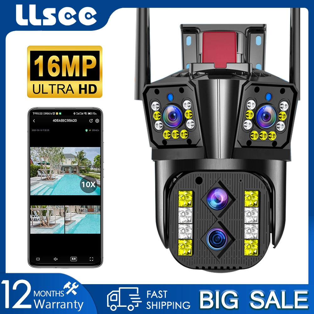 LLSEE 8K 16MP 4 เลนส์กล้องวงจรปิด WIFI ไร้สาย 360 10X ซูม AI ตรวจจับร่างกายอัตโนมัติ Night Vision ติดตามไร้สายกันน้ำกลางแจ้ง IP การรักษาความปลอดภัยกล้อง