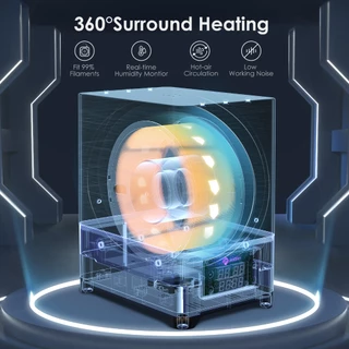 Fixdry 3D เครื่องพิมพ์ Filament เครื่องอบผ้าพร้อมพัดลม, 110W PTC Dehydrator กล่องเครื่องเป่าอุ่น, ปิด-ปล่อยความร้อนคงที่, อุณหภูมิความชื้น, 2 แกนใช้งานร่วมกับ 1.75 มม., 2.85 มม.,